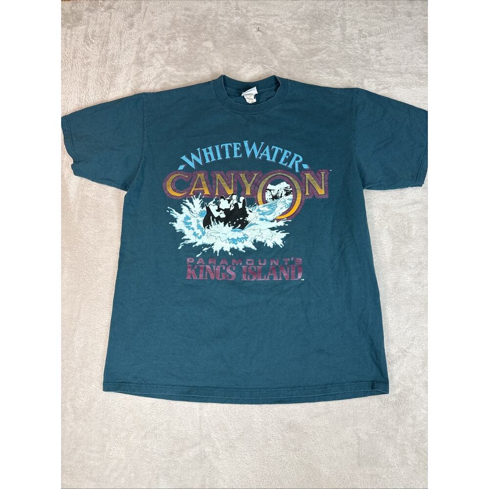 vintage 90s Paramount's Kings Island White Water Canyon T-Shirt Ride XL Graphic